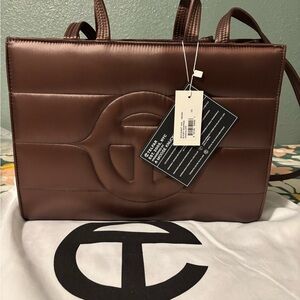 Brand New Telfar Brown Puff Bag In Medium